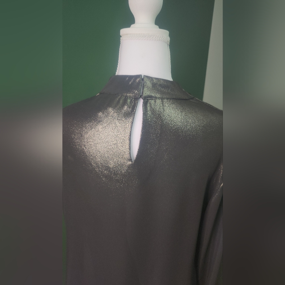 Lavender Brown Metallic Silver Long Sleeve Blouse - Picture 3 of 9